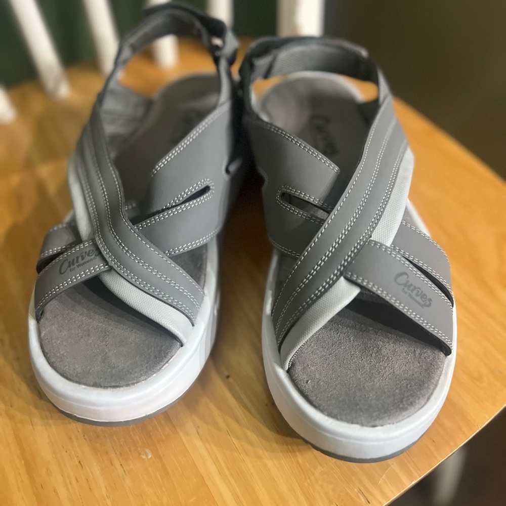 CURVES for Women, shape up, rocker style. 
 Gray Sandals 9